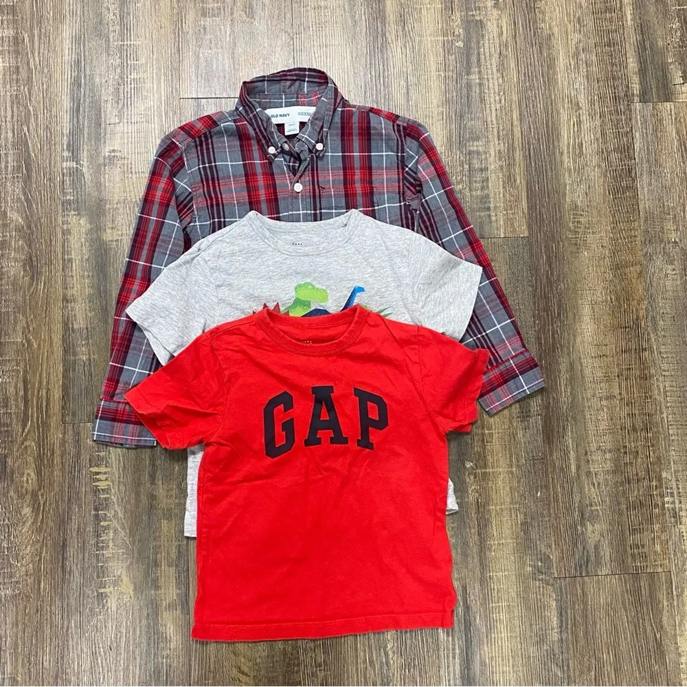 GAP Red Gray and Plaid Button Down Shirt Boys Lot Of 3 Size Small‎ /5